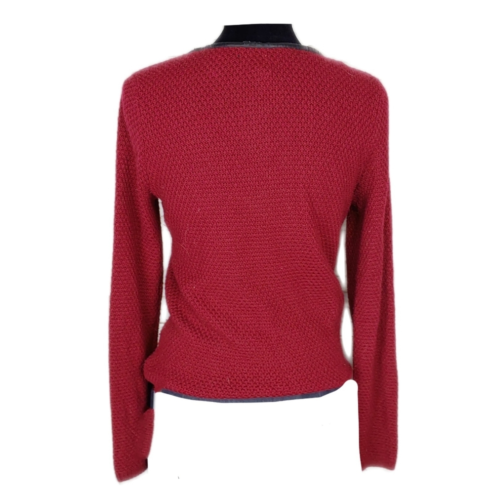 Tahari Womens M Maroon Merion Wool Blend Leather Accent Zip Jacket - Picture 5 of 6